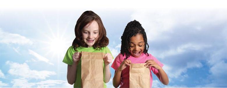 elementary school age girls with lunch bags